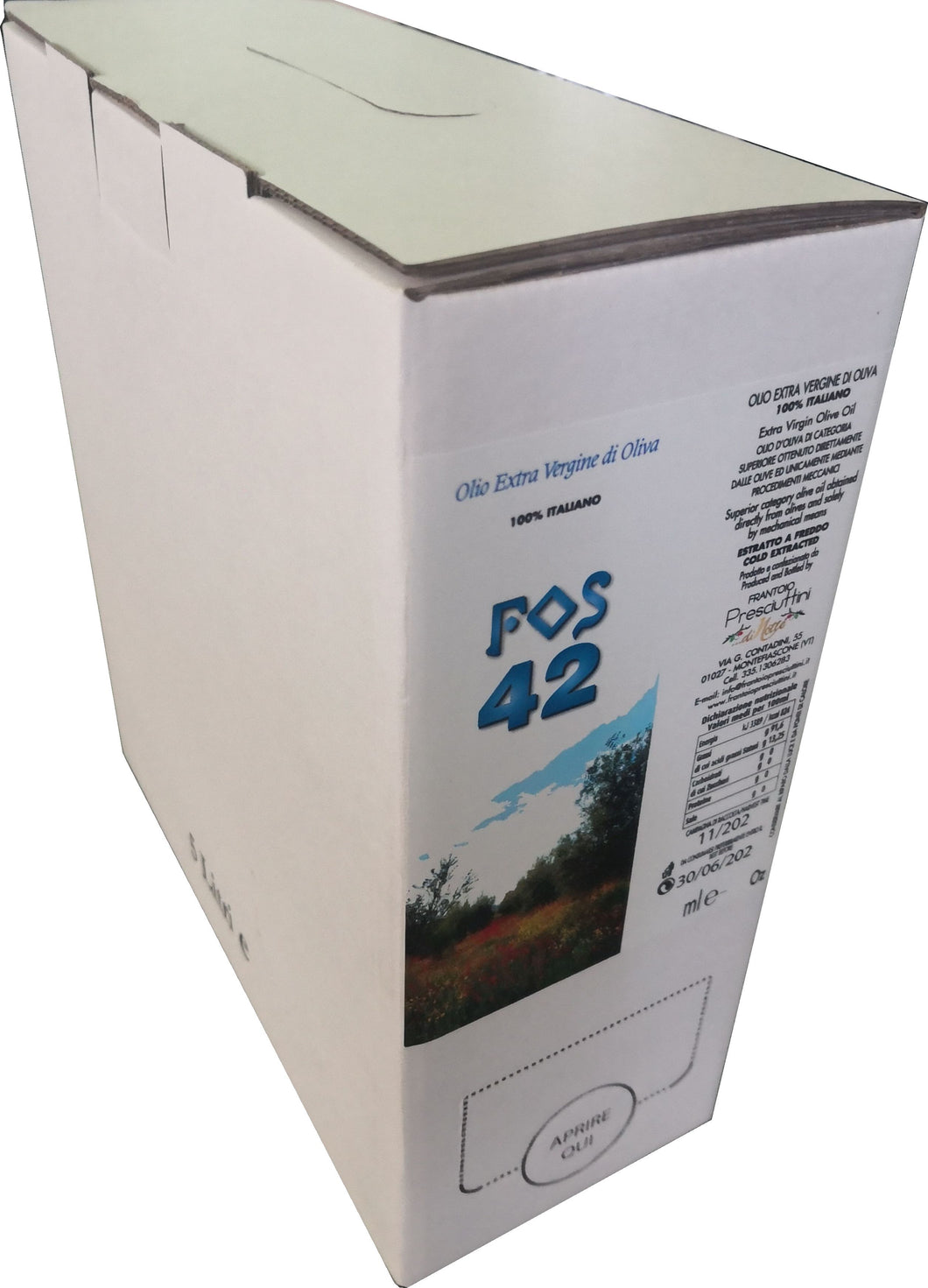 Olio EVO - FOS 42 - 5LT - NUOVO RACCOLTO 2022 - ACQUISTANDO QUESTA CONFEZIONE SOSTIENI IL RECUPERO DEGLI OLIVETI ABBANDONATI! DA OGGI NEL COMODO BAG IN BOX